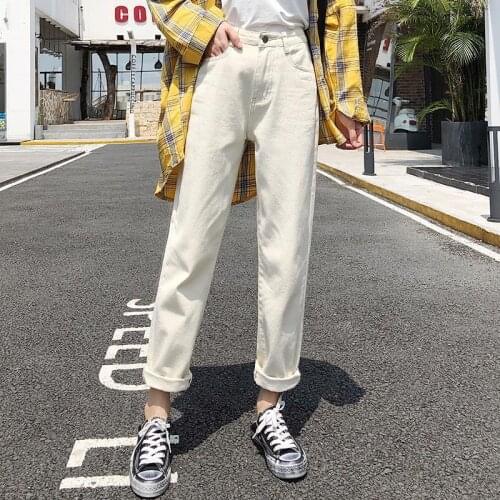 Woman Jeans Pants White Jeans Womens Summer Loose High Waist CEC Straight Radish Cropped Pantalones Vaqueros Mujer