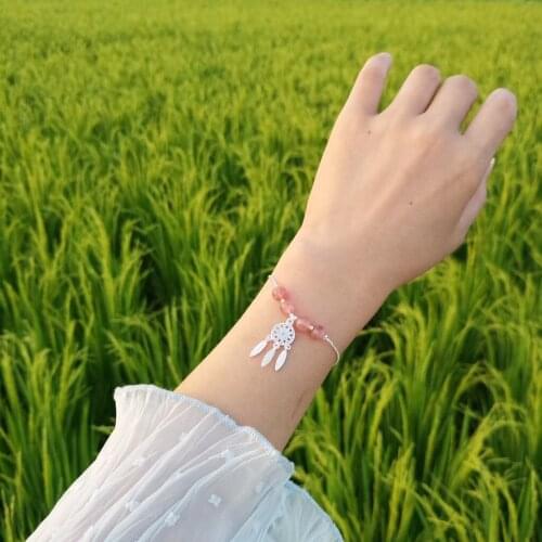 Natural Strawberry Crystal Dream Catcher Bracelet For Women Girl Gift Hot Sale Silver Color Jewelry
