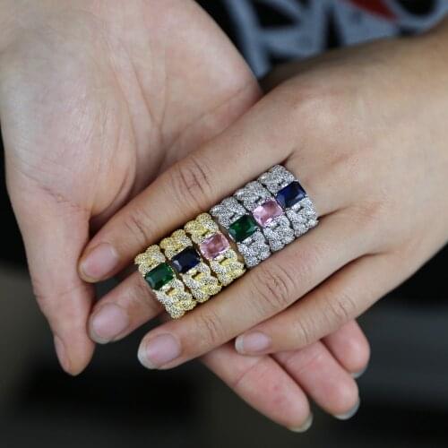 Maimi cuban link chain ring with single cz colorful stone finger jewelry for women gorgeous hip hop simple fashion wedding rings