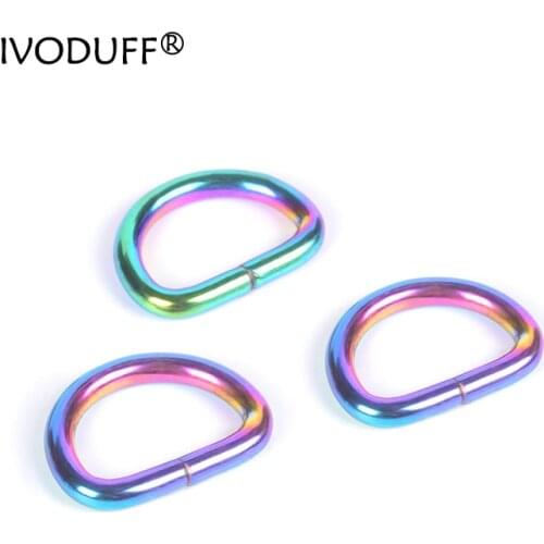10pcs/lot Rainbow Color D Ring For Purse, Metal Ring for Handbag 15mm DIY Bags Accessories