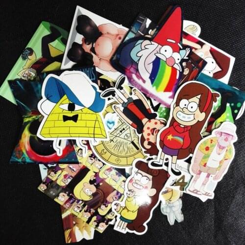 25 pcs /Lote Fun Anime Gravity Waterfall Waterproof Luggage Tag Laptop Skate Motorcycle Decal Diy Children Stickers