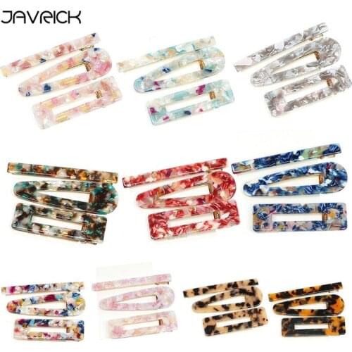 3Pcs/Set Geometric Acetate Duckbill Hair Clips Women Girls Boho Colored Marble Texture Print Hairgrip Casual Side Bangs Barrette