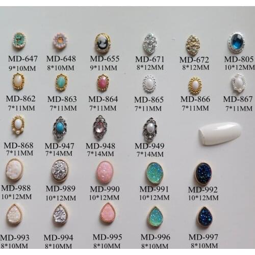 3D 10pcs/bag Different Metal Cameo Deco Drop Rhinestone Deco Oval Stone Deco Nail Decoration Metal Shinny Deco 2