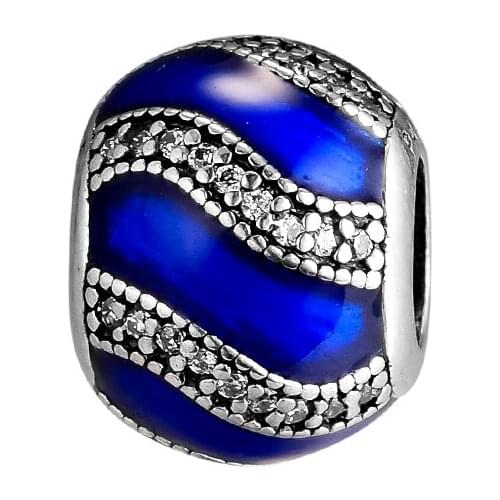 Charms 925 Silver Original Fit Pandora Bracelets Sterling Silver Transparent Royal-Blue Charm Beads for Women diy Jewelry Making