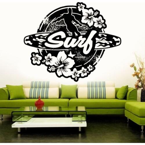 Flowery Design Surf Wall Sticker Decal Surfing Sports Sticker Home Living Room Art Decoration Removable A003120