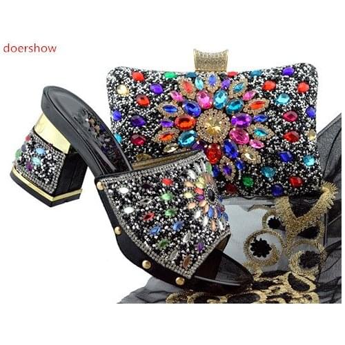 Doershow Women Shoes and Bag Set In Italy African Italian Shoes and Bag Set /Italy Shoes and Bag Set Decorated with stone PFG1-1