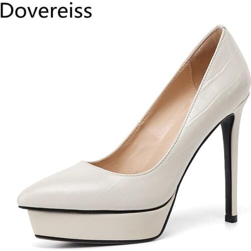 Dovereiss Fashion Womens Shoes summer New Elegant Consice Slip on Waterproof Beige Pumps sexy Wedding shoes Office ladys 33-40