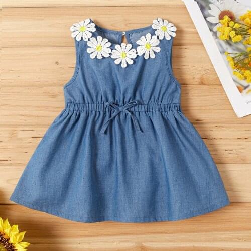 PatPat 2021 New Arrival and Summer Baby / Toddler Sunflower Decor Denim Sleeveless Dress