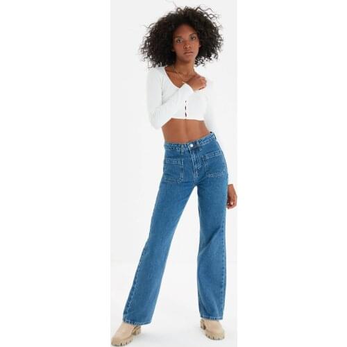 Trendyol Pocket Detail High Bel 90s Wide Leg Jeans TWOAW22JE0104