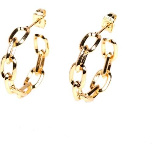 EYIKA Retro Punk Gold Curb Link Chain Shape Stud Earrings for Women Geometric Statement Metal Earring Street Jewelry Accessories