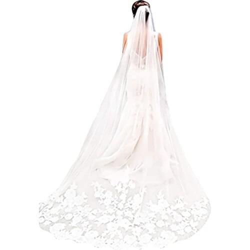 Single Layer Wedding Veil Bridal Veil Lace Embroidery Lace Edge Bride Supplies 3M with Comb