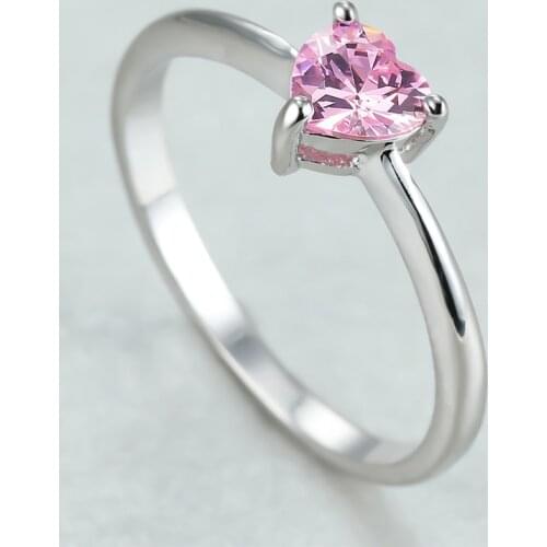 Dainty Female Pink Crystal Stone Ring Charm Silver Color Engagement Ring Trendy Bridal Love Heart Zircon Wedding Rings For Women