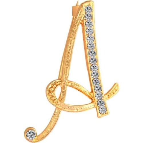 Classical Crystal gold Letters Brooches Fashion Temperament Clothing Accessories for Women men bride Brooch gifts