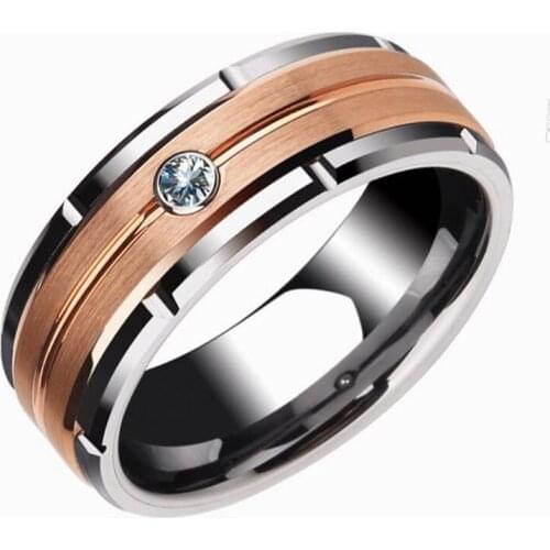 Classic Charm Rose Gold Color 8mm Stainless Steel Ring Trendy Men ring Wedding Jewelry For Male Valentines Day Gift