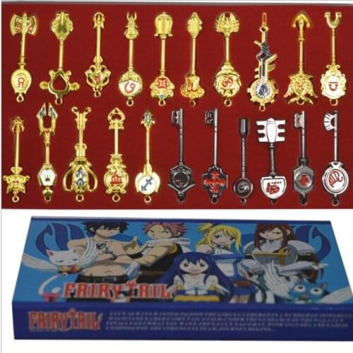 21 pieces / set Anime FAIRY TAIL key chain set magician Lucy Xingling summons key cartoon role-playing props