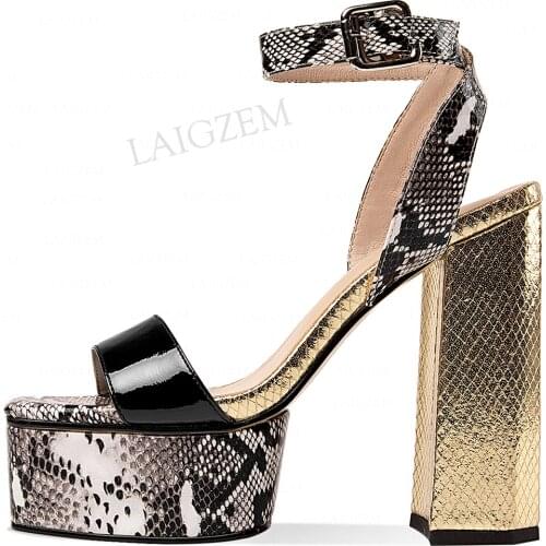 LAIGZEM Women Platform Sandals 2021 Block High Heels Pumps Leather Party Zapatos Height Increase Ladies Shoes Woman Size 37 39