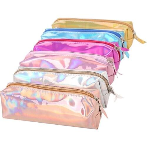Laser Colorful Pencil Case Cute Student Large Capacity Pencil Bags Storage Coin Purse Stationery Bag