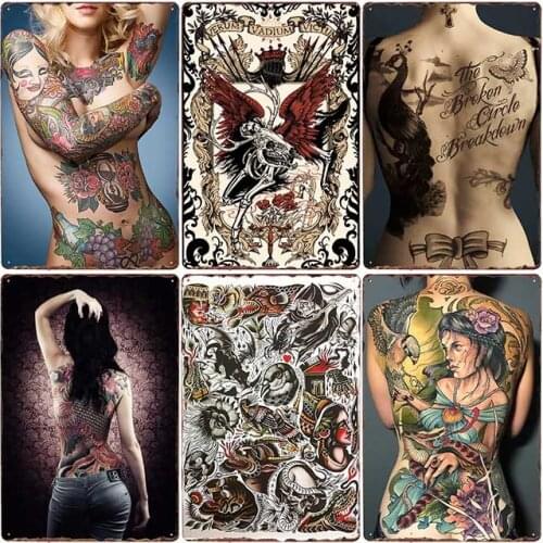 Tattoo girl metal sign vintage plaques Tattoo Shop Decorative Pin Up Poster Cafe Club Wall Decoration Home Decor 20x30cm