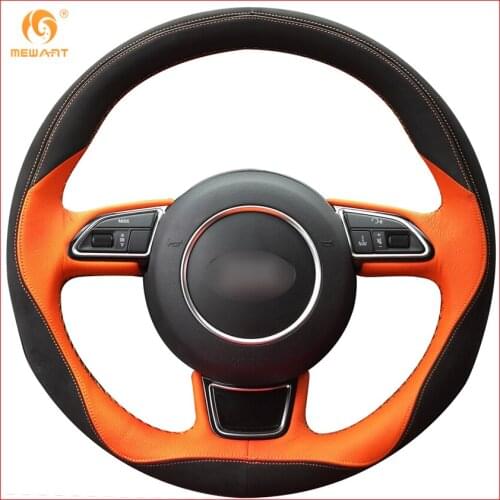 MEWANT Black Orange Leather Black Suede Car Steering Wheel Cover for Audi A1 A3 A5 A7 Interior Accessories Parts