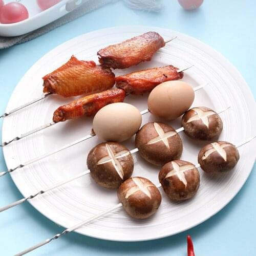 Reusable Barbecue Skewers Stainless Steel Grill Skewer Shish Kebab BBQ Camping Flat Forks Gadgets Kitchen Accessories Tools