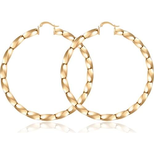 Fashion Big Eardrop Twist 70MM Earring Trendy Gold Plated Round Hoop Earrings For Women Jewelry Wedding Accessories Gift