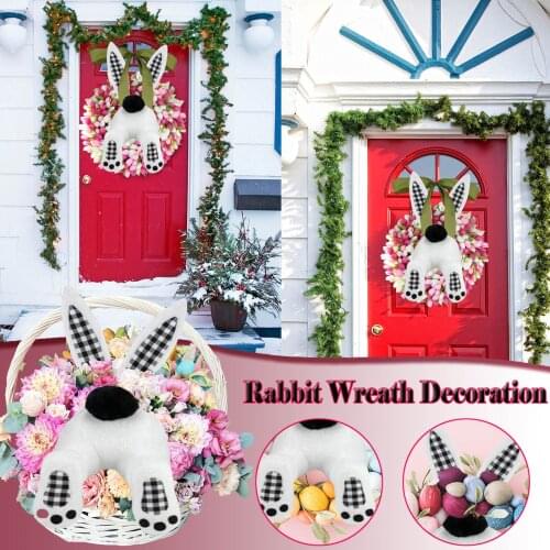 Outdoor Hanging White Bunny Ears Wreath Attach Easter Bunny Butt With Ears Cute Rabbit Hanging Ornament Party Decor Garlands