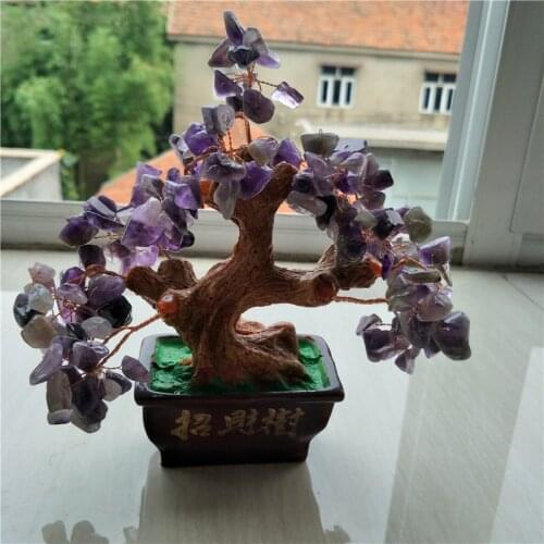 Natural healing chakra gemstone amethyst crystal tree Feng Shui luck figurine decoration