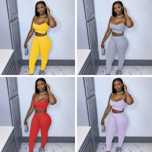 New European And American Hot Sale Womens Trousers Suit Solid Color Sexy Slim Hips Sleeveless Vest Trousers Suit