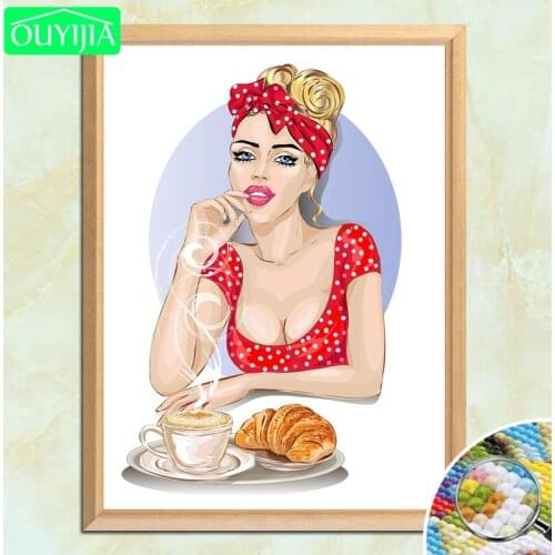 OUYIJIA 5D DIY Diamond Painting "A cup of coffee and bread" Full Square Diamond Embroidery Rhinestones Mosaic Decoration Picture