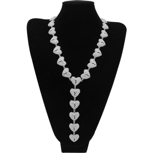 Hip-hop Necklace Men Fashion Alloy Full Heartbreak Heart Break Necklaces 20in Love Connection Crystal Miami Chain Christmas Gift