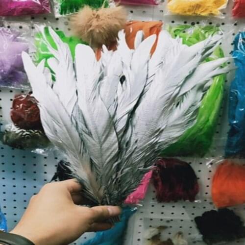100pcs/lot Single Silver 14-16inch/35-40cm Rooster feather Cock Tail Feather Chicken feather Rooster tail feather
