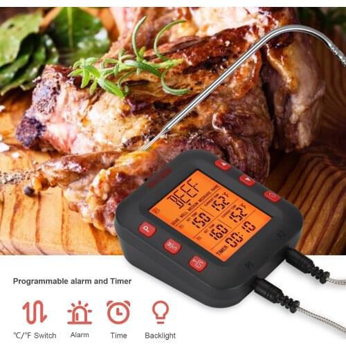 InkBird BG-CT2C Food Thermometer with Two Probes Large LCD Display Thermometer Monitoring Meat Thermometer with Alarm and Timer
