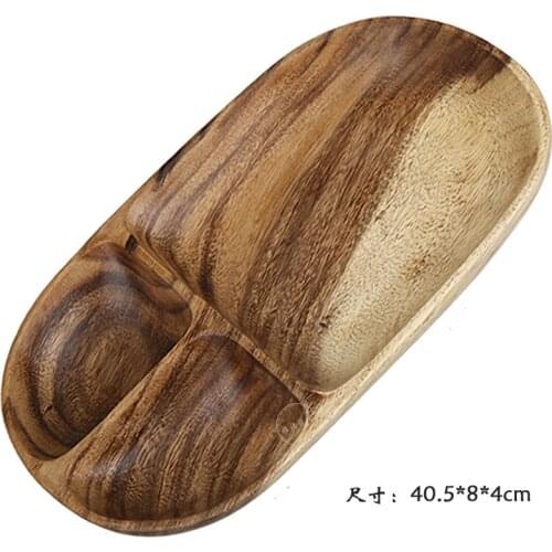 Acacia wood split fruit preserves tray, European style wooden fashion creative dry fruit plate, fruit plate, snack dish
