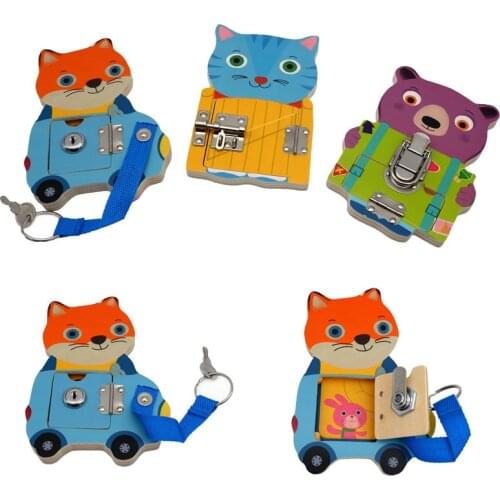 Life Skills Educational Wooden Montessori Activity Busy Board For Kids Unlocking Music Cat Bear Toys Lock Busyboard Sensory Toy