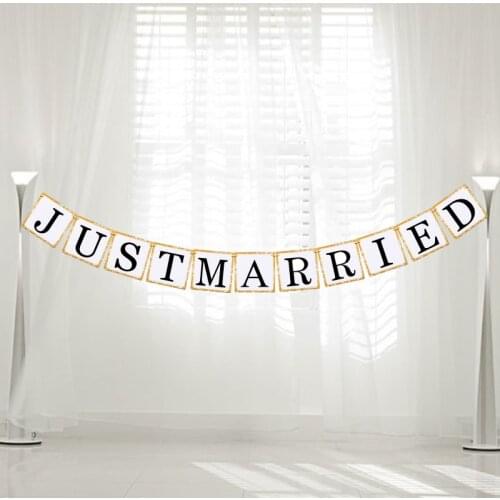 Letters "JUSTMARRIED" Photo Booth Props Garland Hanging Banner Bunting Flag Romantic Wedding Party Decoration Supplies