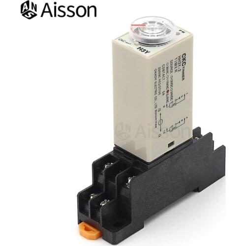 H3Y-2 Delay Timer Time Relay Switch AC 220V 0 - 30 Minute/Seconds Adjustable 5A With Base Socket PYF08A Rotary Knob DPDT