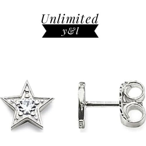 Five Pointed Star Stud Earrings for Women Men Silver Fashion White Cubic Zirconia Ear Stud Jewelry 2018 Brand New Gifts