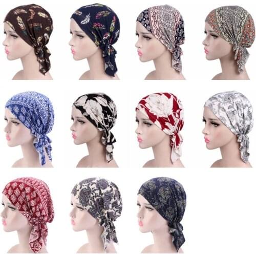 58cm Women Cotton Hair Caps Bandana Scarf Pre Tied Chemo Hat Beanie Turban Headwear for Cancer Patients Ladies Turbante