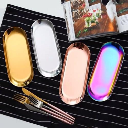 Modern Storage Tray Metal Rose Gold Plate Silver Oval Storage Tray Decorative Jewelry Display Storage Supplies Metal Seal Clip
