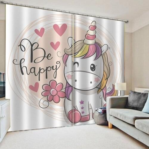 Cute Unicorn Printing Window Curtains Fantasy Bedroom Girl Princess Kids Room Curtain Party Decor Window Treatment Curtains