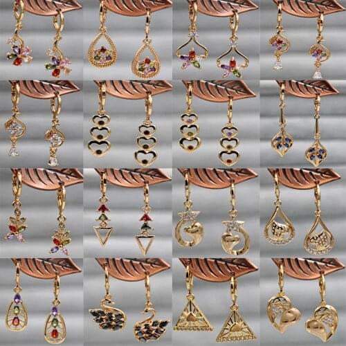 New Trendy Fashion Earrings for Women 's earring Gold Color Dangle Earring with Red Zircon Luxury Jewelry for Party Wedding Gift