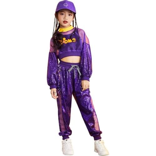 2020 New Kids Jazz Dance Costume Girls Street Dance Sequins Performance Stage Dancing Costume Modern Dancewear Hip Hop Clothes