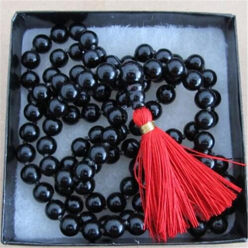 8mm Black Onyx Gemstone 108 Beads Tassel Mala Necklace Prayer Spirituality Chakra Classic Yoga