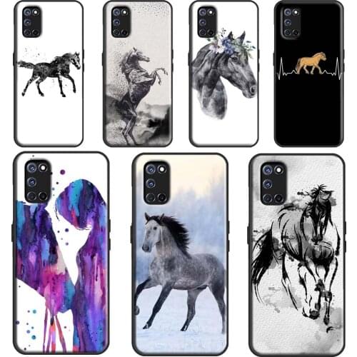 Horse Watercolor Flowers Phone Case For OPPO Find X2 X3 Pro A1K A15 A3S A5S A52 A72 A83 A91 A93 A31 A53 A5 A9 2020