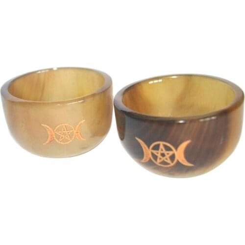 Altar Bowl Ox Horn Cup with Triple Moon Divination Ritual Tableware Astrology Wicca Astrological Tool Witchcraft Prop