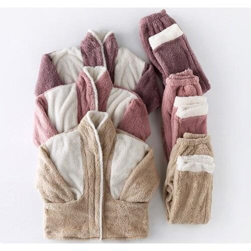 BALDAUREN Shu Cotton Velvet Pajamas Womens Winter Flannel Thickened Plus Velvet Home Clothes Cardigan Couple Sleepwear Suit