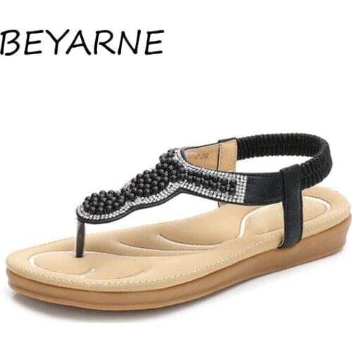 BEYARNE Plus Size Shoes Women Sandals Flats Flip Flops Beach Summer Slip On Cool Superstar Pearl Casual Bohemia sandalia feminin