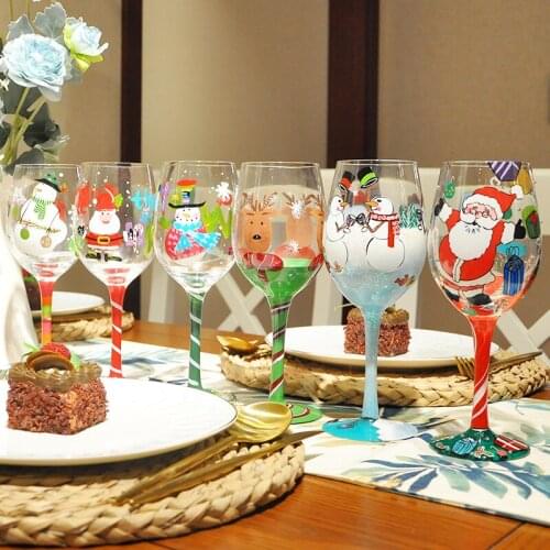 Europe Christmas Theme Hand Painted Crystal Glass Red Wine Glass Goblet Home Bar Hotel Party Drinking Ware Christmas Gifts