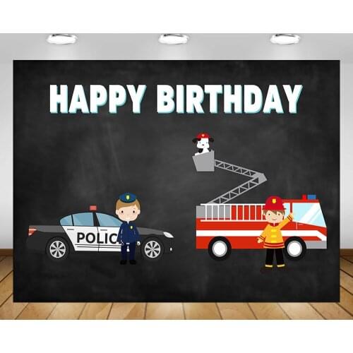 Mehofond Black Happy Birthday Backdrop Firetruck Fireman Police Boy Party Photography Background Photo Studio Decoration Banner