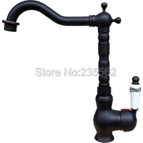 Black Oil Rubbed Brass Kitchen Faucet Ceramic Lever Cold and Hot Mixer Taps Basin Sink Faucets Lnf336